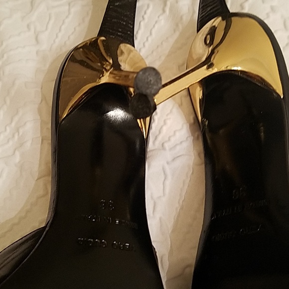 Roberto Cavalli Black and Gold Ankle Strap Heel 6 - Picture 3 of 6